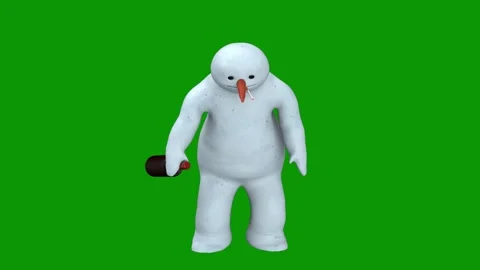 Snowman standing green screen front penguin bird black hat red tie briefcase 库存影片 314067873