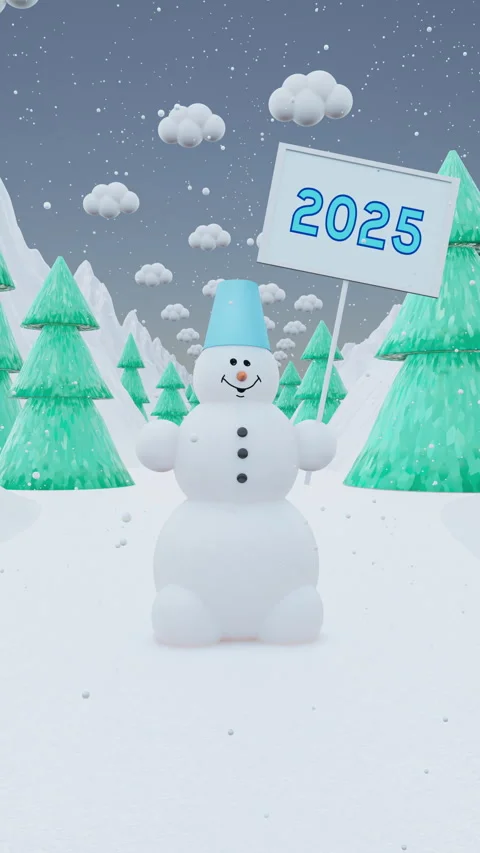 Snowman Standing under the Snowfall Stock Footage 287390507