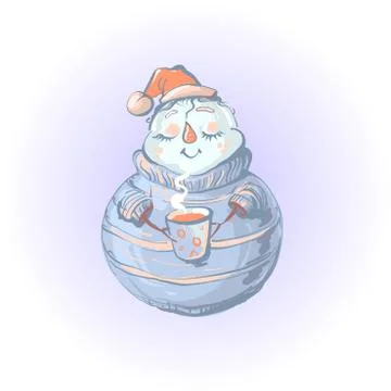 Snowman in sweater Drinking Coffee vector illustration Illustrazione stock