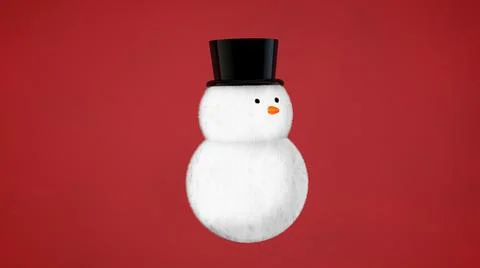 Snowman with top hat on red background. 3d rendering Stock Illustration