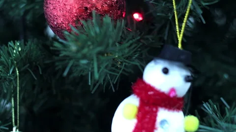 Snowman Toy On The Christmas Tree Stock Footage 228454896