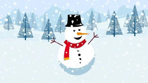 Snowman under the falling snow on the forest. Snowfall in the mountains. Anim Stock Footage 160143344