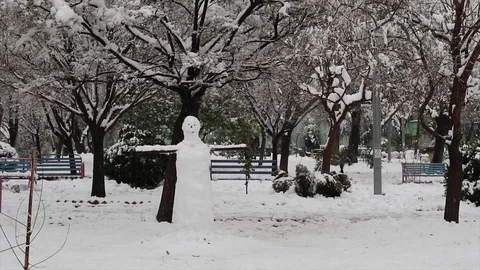 A snowman under winter snow Stock Footage 88251883
