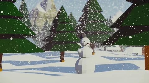 Snowman uner snowfall 3d low poly animation Stock Footage 57321539