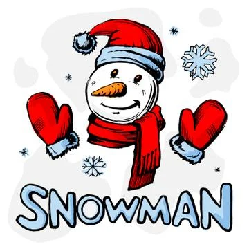 Snowman vector colored illustration Stock Illustration