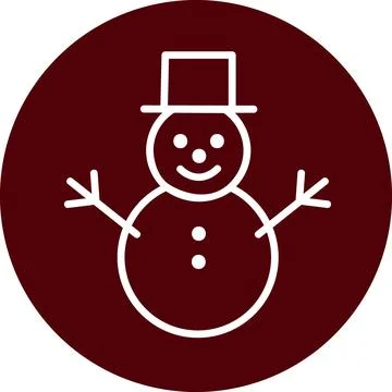 Snowman Vector Icon with Top Hat in Dark Red Circle Badge Stock Illustration