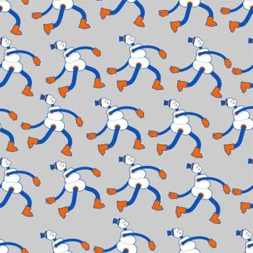 Snowman Walking pattern seamless. Christmas and new year background. Snowman  Stock Illustration