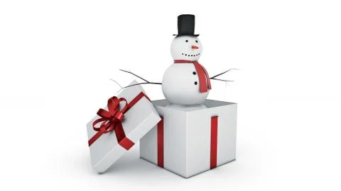 Snowman in white gift box. Gift box concept. Stock Illustration