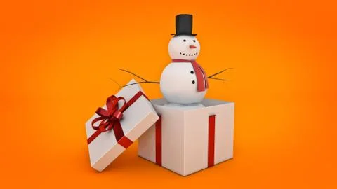 Snowman in white gift box. Gift box concept. Stock Illustration