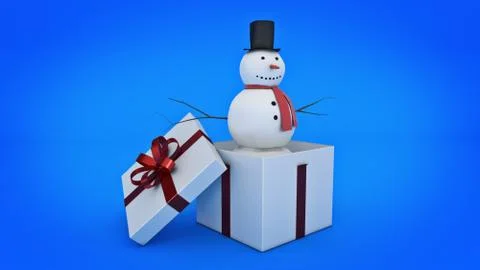 Snowman in white gift box. Gift box concept. Stock Illustration