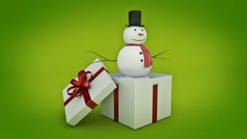 Snowman in white gift box. Gift box concept. Stock Illustration