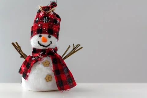 Snowman on white table with space copy Stock Photos