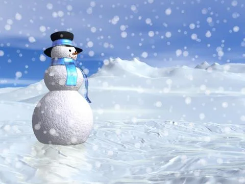 Snowman by winter - 3D render Stock Illustration