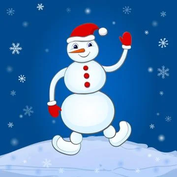 Snowman on winter background. Vector illustration Stock Illustration