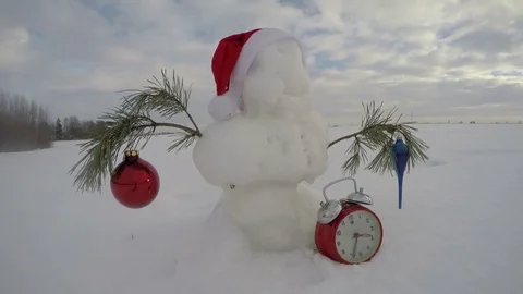 Snowman in winter field, time lapse 4K Stock Footage 72162398