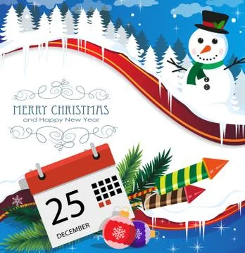 Snowman in the winter forest Stock Illustration