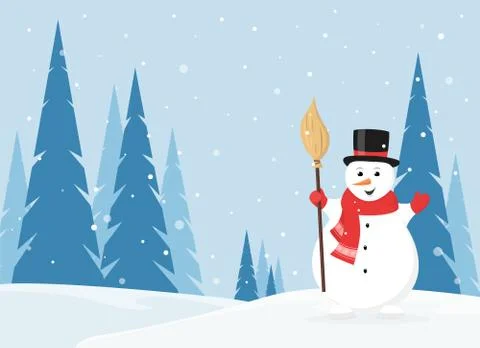 Snowman in winter forest Stock Illustration