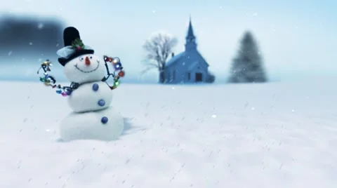 Snowman Winter Scene Camera Zoom Video stock 44421808