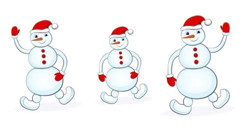 Snowmans set on white background. Vector illustration. Stock Illustration