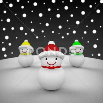 Snowmen among snowing Stock Illustration