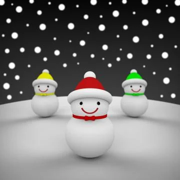 Snowmen among snowing Stock Illustration