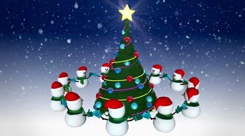 Snowmen around christmas tree Stock Footage 44159919