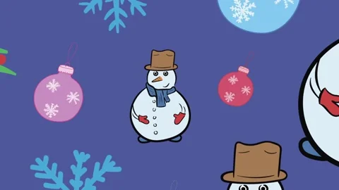 Snowmen on blue Stock Footage 93587122