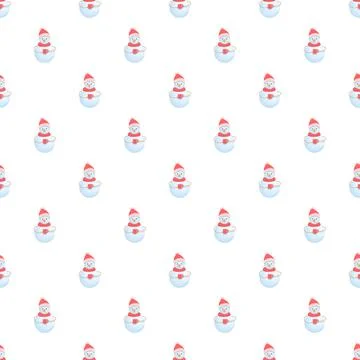 Snowmen characters holding warm drinks seamless pattern Stock Illustration