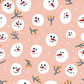 Snowmen christmas vector seamless pattern. Festive print Stock Illustration