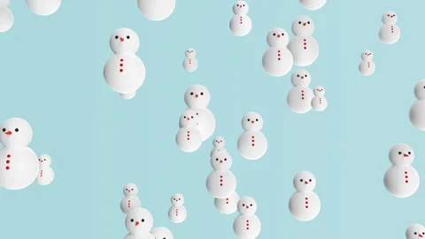 Snowmen falling on blue background, Winter 3DCG, Christmas Stock Footage 259136771