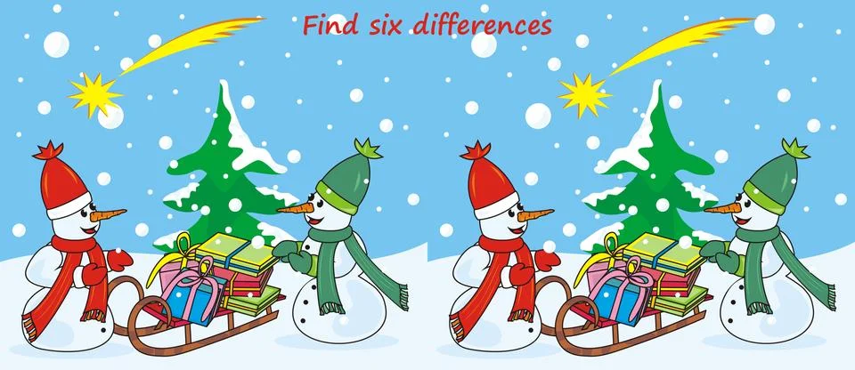 Snowmen, find six differences Stock Illustration