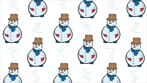 Snowmen with hats on white Stock Footage 122584834