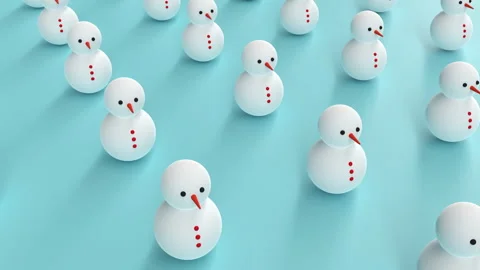 Snowmen in a row on blue background, Winter 3DCG, Slider shot Stock Footage 259214176