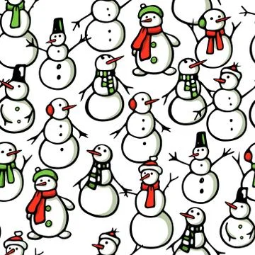Snowmen seamless pattern Stock Illustration