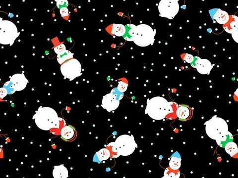 Snowmen seamless pattern. Snowmen dressed in hats, scarves, mittens, headph.. 스톡 일러스트