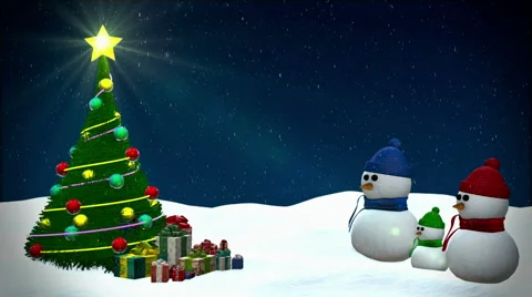 Snowmen at winter background Stock Footage 44147330