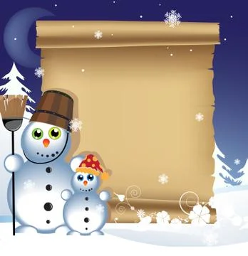 Snowmen on a winter background Stock Illustration