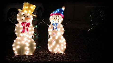 Snowmen winter holiday decorations Stock Footage 1059857