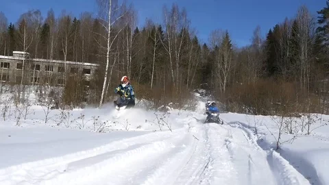 Snowmobile flying through the field Video stock 89641330