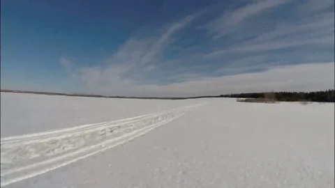 Snowmobile. High speed . Driving on packed snow. Stock Footage 69082146