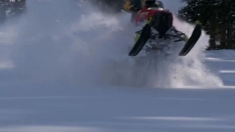 Snowmobile Jumping slow motion Stock Footage 150903964