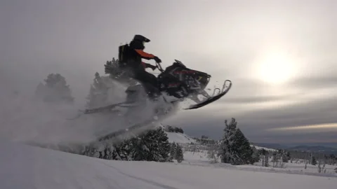 Snowmobile jumps Video stock 149361136