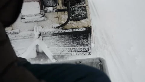 Snowmobile in motion close-up back Stock Footage 88306059