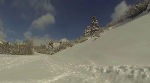 Snowmobile mountain trail beautiful winter snow POV HD Stock Footage 59590215