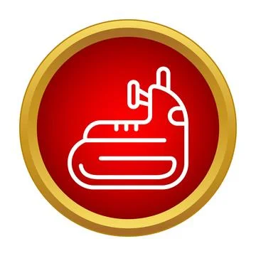 Snowmobile outline icon in flat button style 库存插图