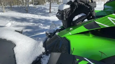 Snowmobile pan with snow Stock Footage