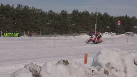 Snowmobile Race With Audio Stock Footage