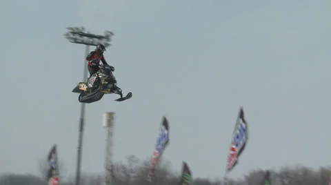 Snowmobile Races Around Track Stock Footage 38720863