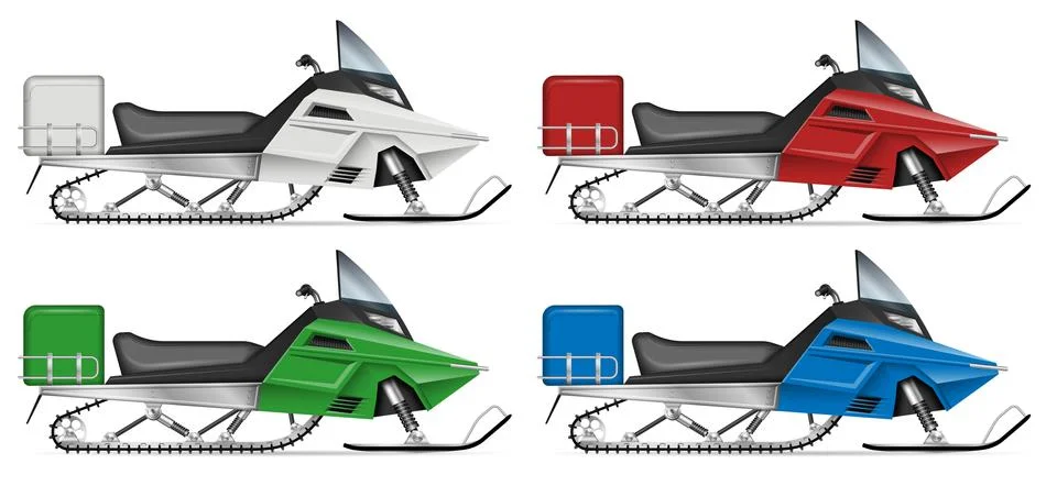 Snowmobile side view realistic vector illustration 스톡 일러스트