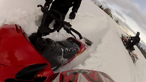 Snowmobile stuck in the snow 1.mp4 Stock Footage 10930574